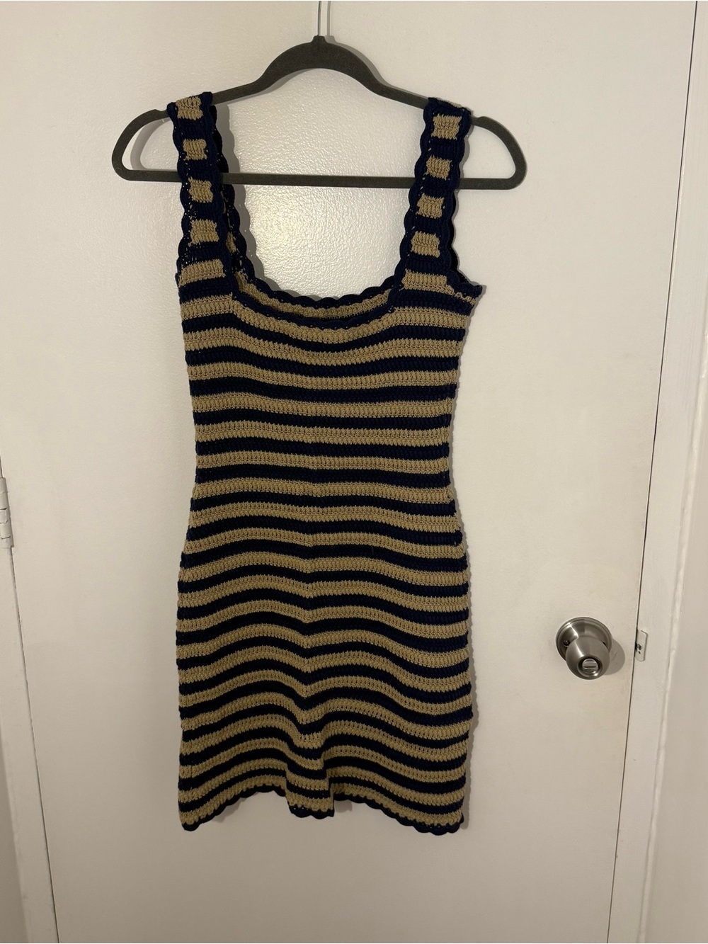 J.Crew Navy and Beige Striped Crochet Dress